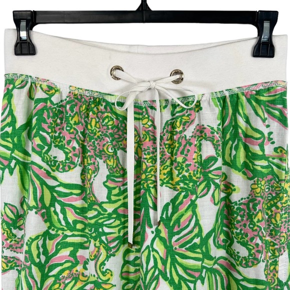 Lilly Pulitzer The Beach Pant Linen In Seeing Pink Elephants Print Wide Leg M - Picture 3 of 10